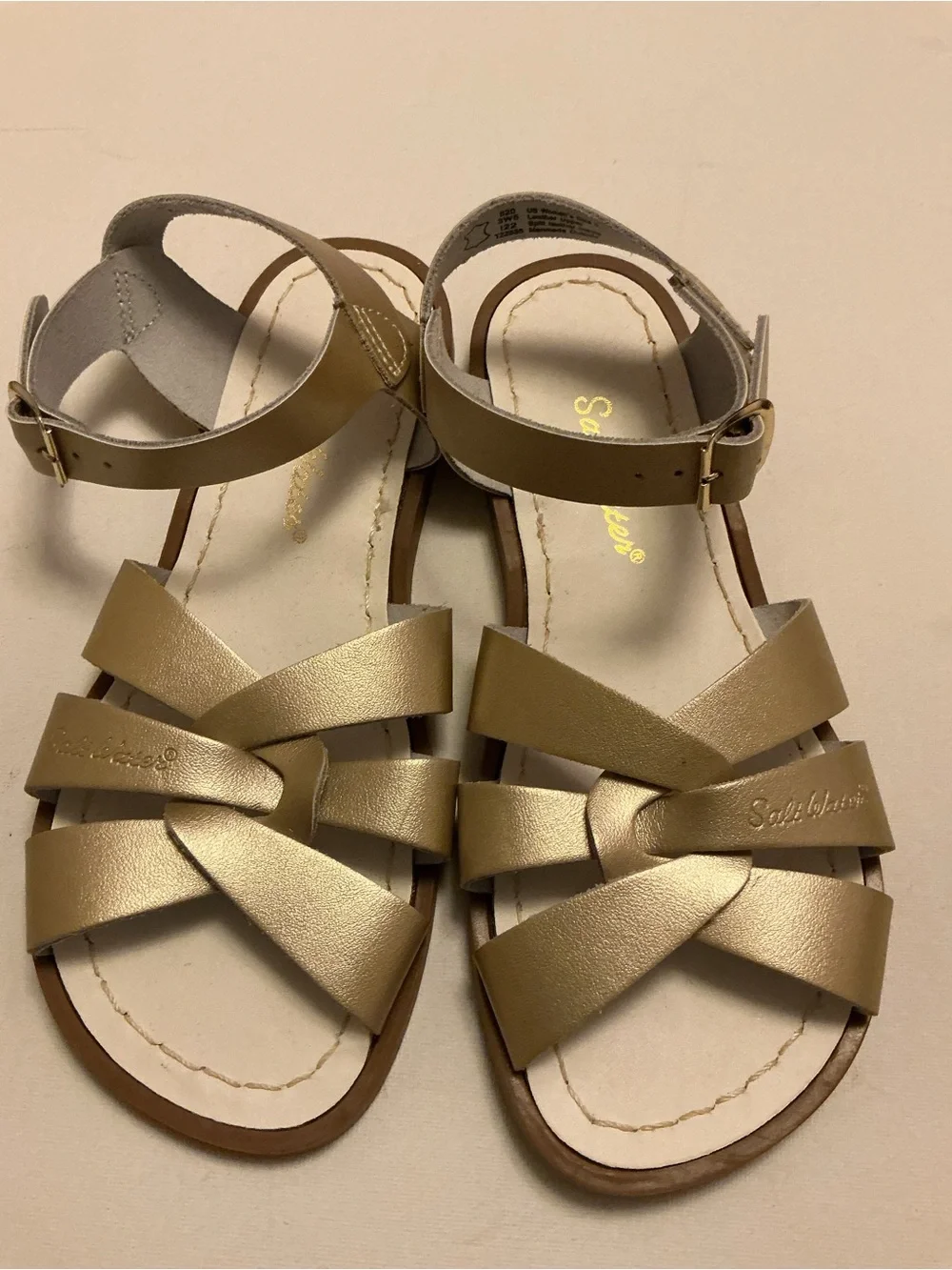 Salt Water Sandals by Hoy Metallic Gold Kids Cross-Strap Sandals